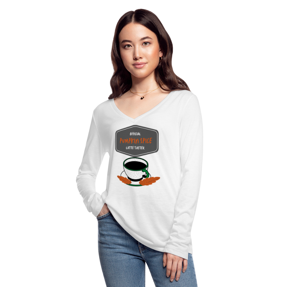 Pumpkin Spice Latte Taster Women’s Long Sleeve  V-Neck Flowy Tee - white