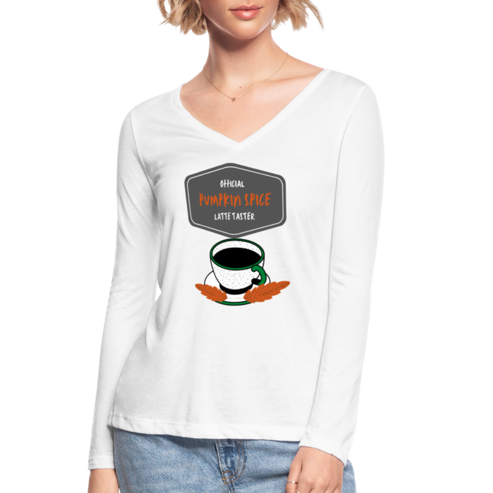 Pumpkin Spice Latte Taster Women’s Long Sleeve  V-Neck Flowy Tee - white