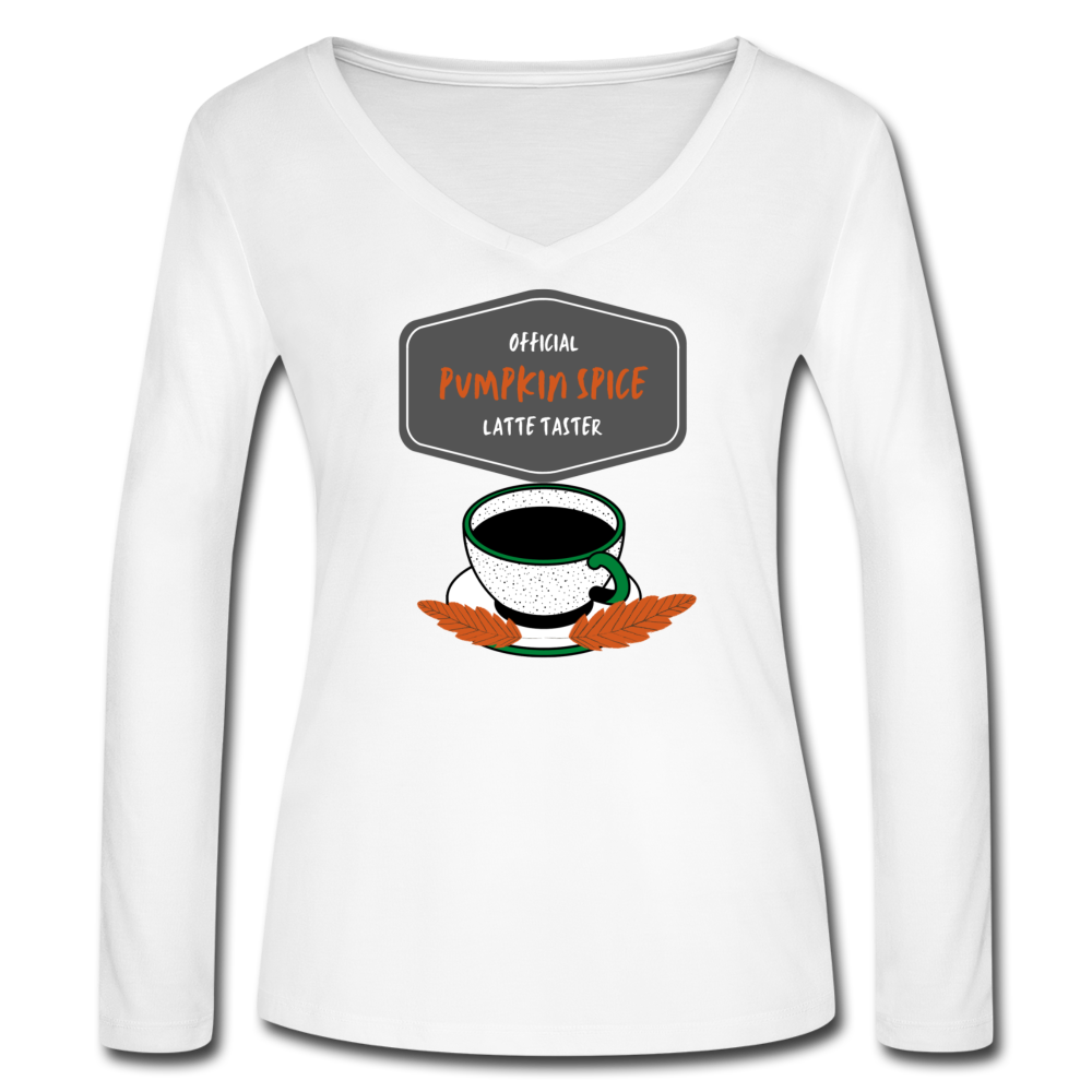 Pumpkin Spice Latte Taster Women’s Long Sleeve  V-Neck Flowy Tee - white