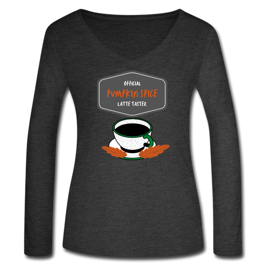 Pumpkin Spice Latte Taster Women’s Long Sleeve  V-Neck Flowy Tee - deep heather