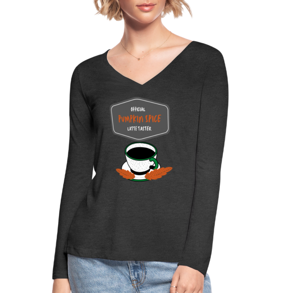 Pumpkin Spice Latte Taster Women’s Long Sleeve  V-Neck Flowy Tee - deep heather