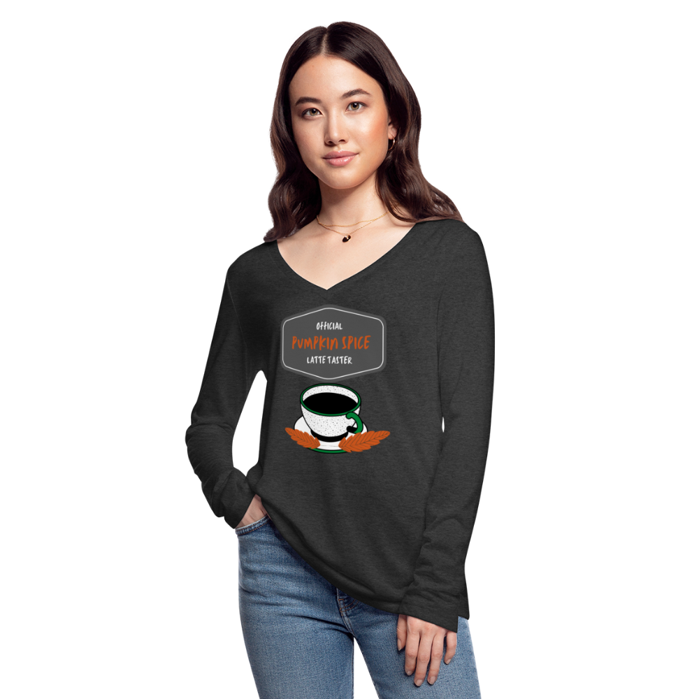 Pumpkin Spice Latte Taster Women’s Long Sleeve  V-Neck Flowy Tee - deep heather