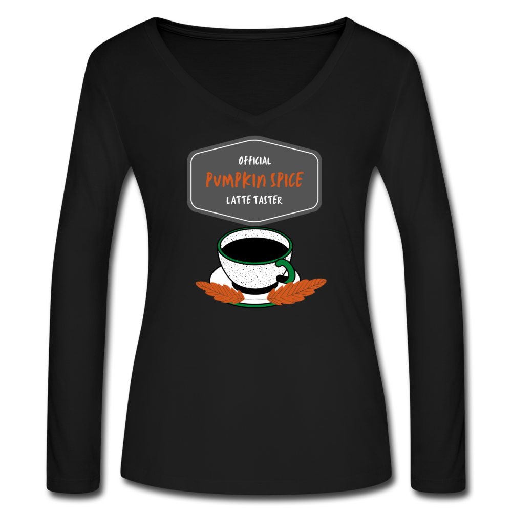 Pumpkin Spice Latte Taster Women’s Long Sleeve  V-Neck Flowy Tee - black