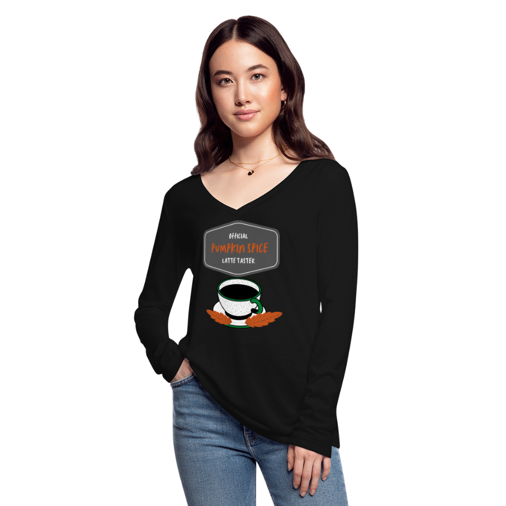 Pumpkin Spice Latte Taster Women’s Long Sleeve  V-Neck Flowy Tee - black