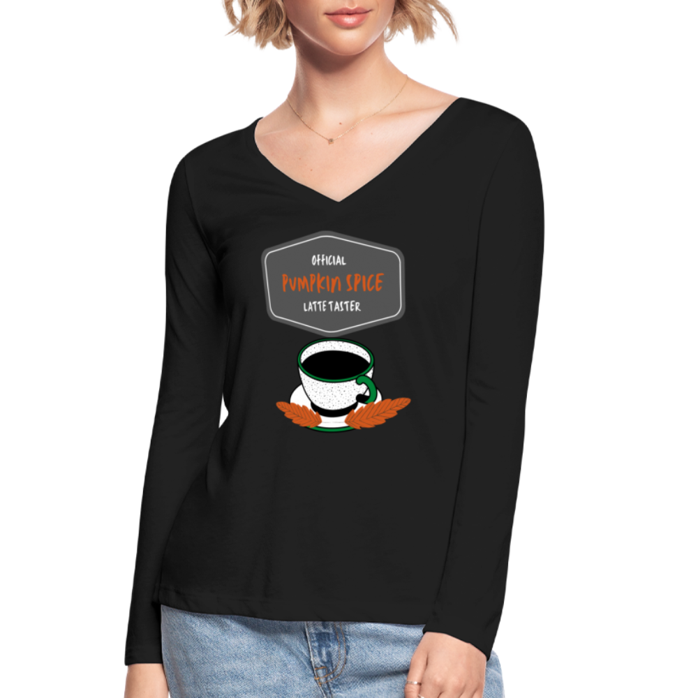 Pumpkin Spice Latte Taster Women’s Long Sleeve  V-Neck Flowy Tee - black