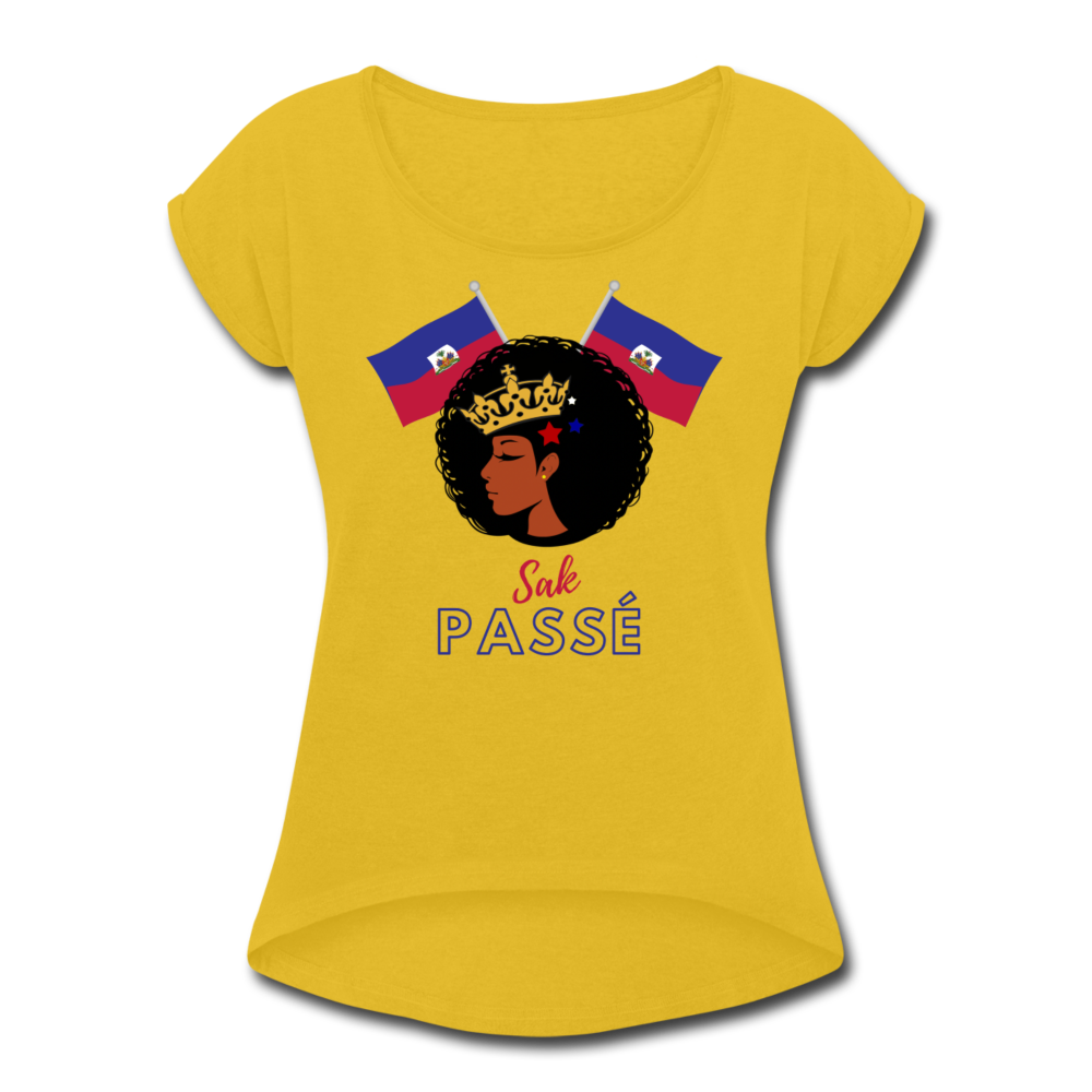 Haitian Queen Women's Roll Cuff T-Shirt - mustard yellow