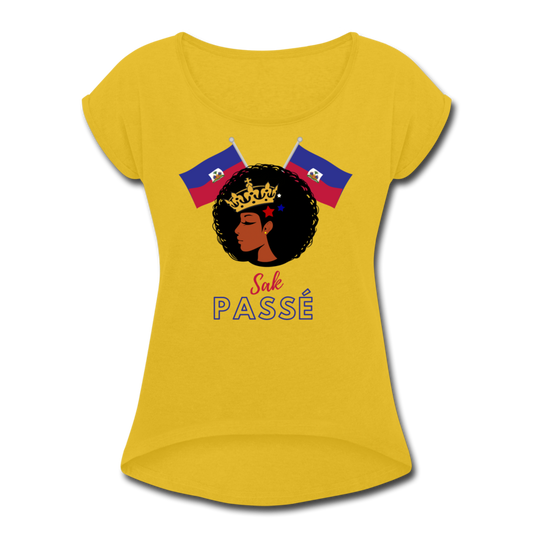 Haitian Queen Women's Roll Cuff T-Shirt - mustard yellow