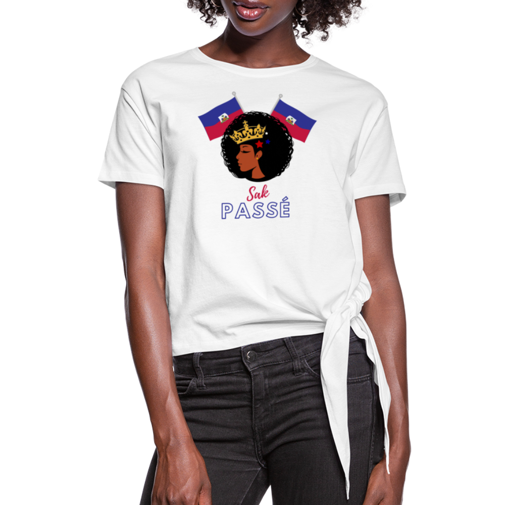 Haitian Queen Women's Knotted T-Shirt - white