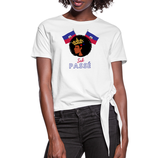 Haitian Queen Women's Knotted T-Shirt - white